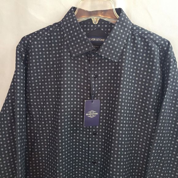 New Silver Stone Men's (XXL) Black Modern Fit Button Up Long Sleeve Shirt - Picture 2 of 12